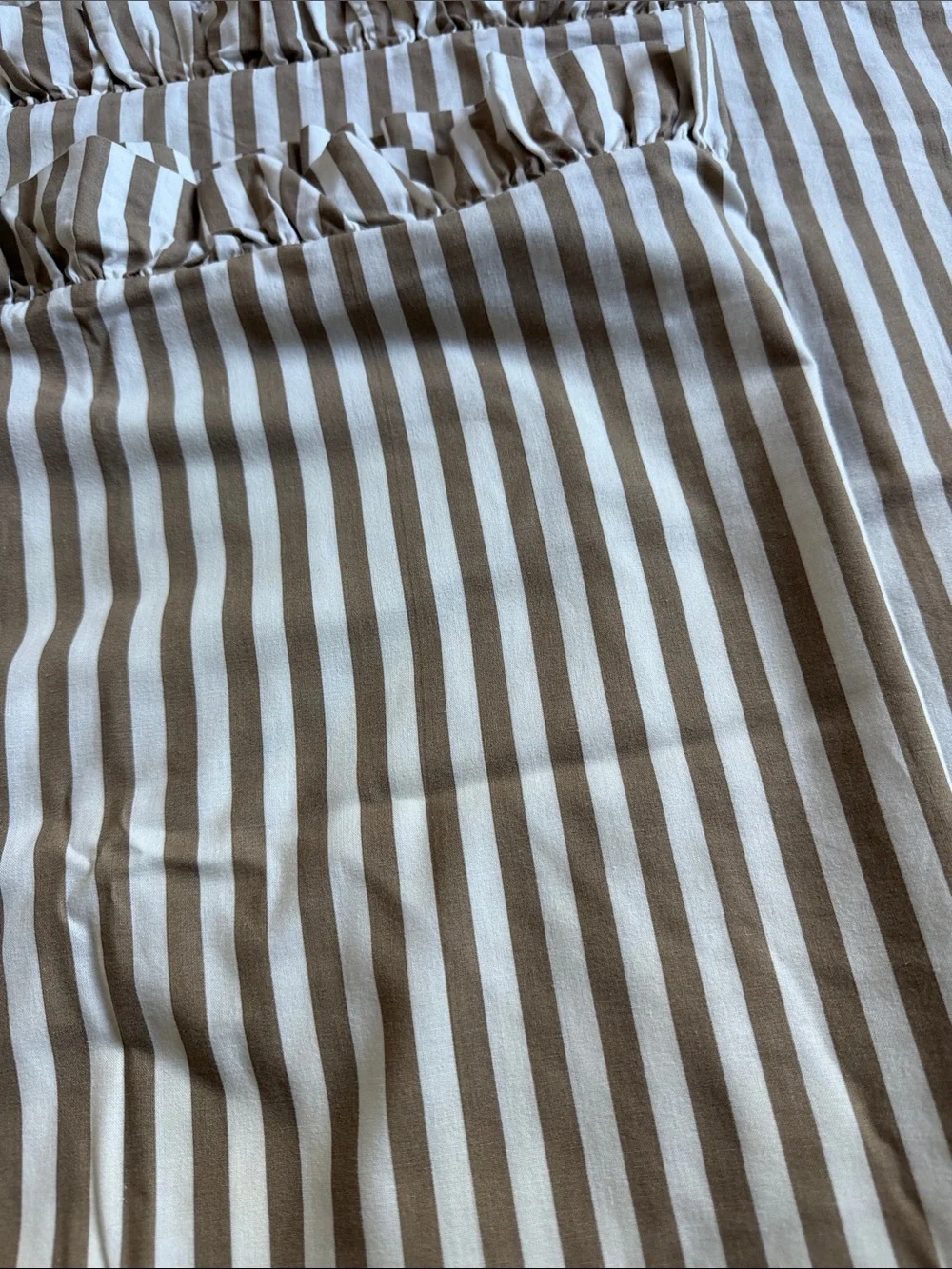 Striped Ruffle Pillow Sham - Cream and Tan King size